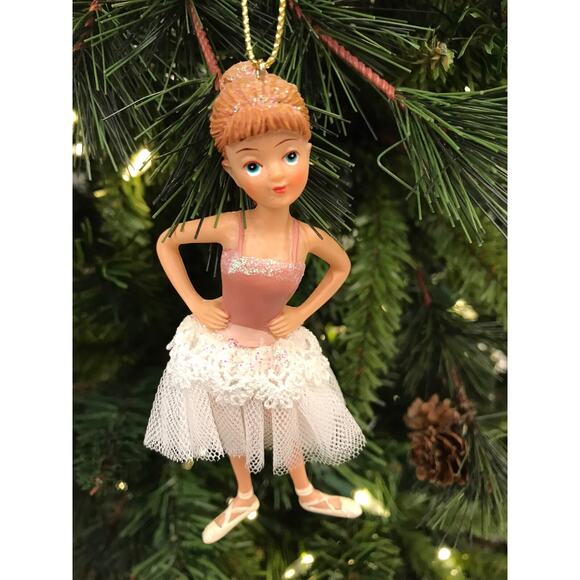 2 Girl Ballerinas Standing Laying Down Pose Pink Christmas Tree Ornaments 3-4 in - Picture 9 of 10